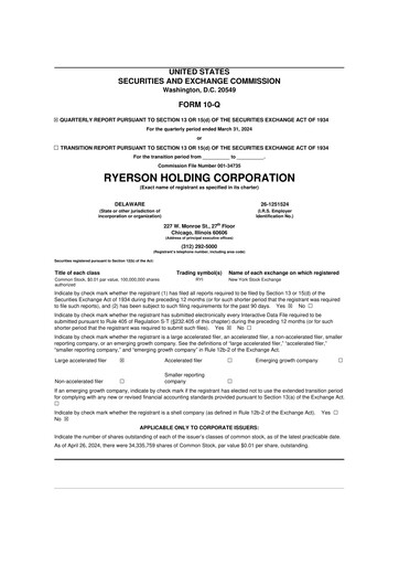 Miniature Ryerson 10-Q Rapport trimestriel 2024 