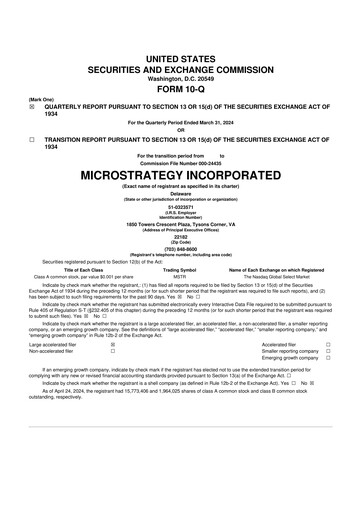 Miniature Strategy 
 (MicroStrategy) 10-Q Rapport trimestriel 2024 