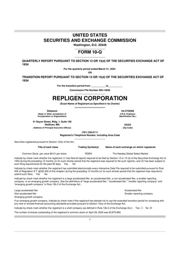 Miniature Repligen
 10-Q Rapport trimestriel 2024 