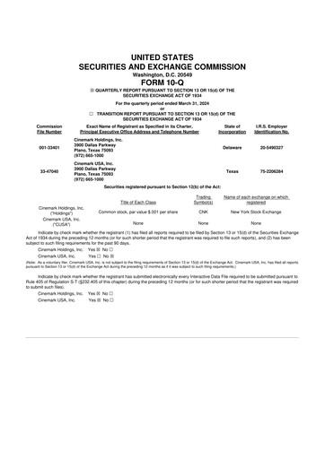 Thumbnail Cinemark Theatres
 10-Q Quarterly Report FY2024 