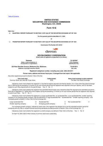 Thumbnail Devon Energy
 10-Q Quarterly Report FY2024 