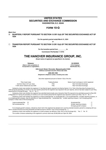 Thumbnail Hanover Insurance Group 10-Q Quarterly Report FY2024 