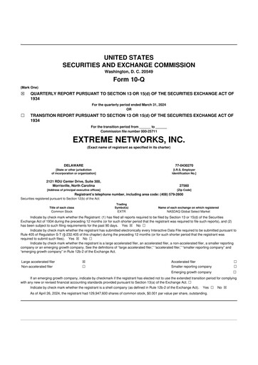 Thumbnail Extreme Networks
 10-Q Quarterly Report FY2024 