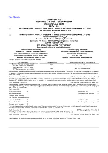 Thumbnail Equity Residential
 10-Q Quarterly Report FY 