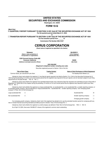 Thumbnail Cerus Corporation 10-Q Quarterly Report FY2024 