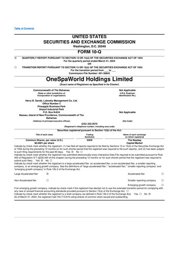 Thumbnail OneSpaWorld 10-Q Quarterly Report FY2024 