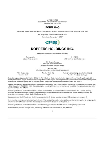 Thumbnail Koppers Holdings 10-Q Quarterly Report FY2024 