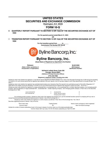 Miniature Byline Bancorp 10-Q Rapport trimestriel 2024 