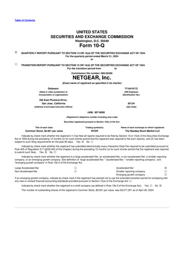 Miniature NETGEAR 10-Q Rapport trimestriel 2024 