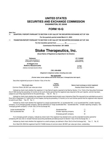 Thumbnail Stoke Therapeutics 10-Q Quarterly Report FY2024 