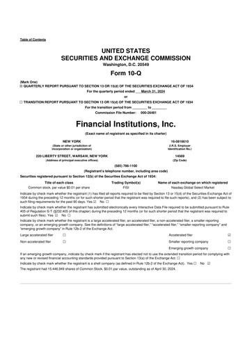 Thumbnail Financial Institutions 10-Q Quarterly Report FY2024 