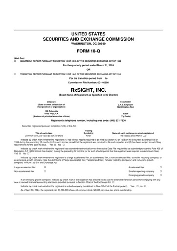 Miniature RxSight 10-Q Rapport trimestriel 2024 