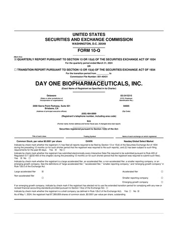 Vorschaubild Day One Biopharmaceuticals 10-Q Quartalsbericht 2024 