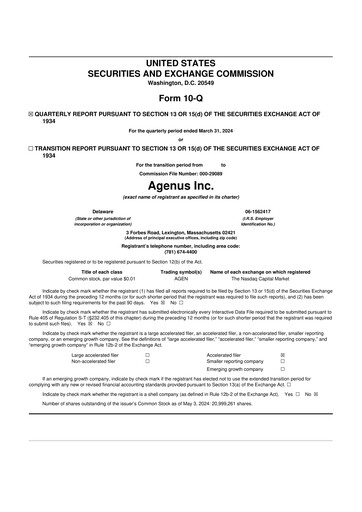 Thumbnail Agenus
 10-Q Quarterly Report FY2024 