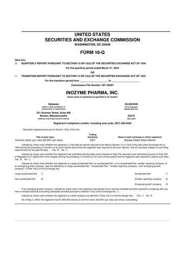 Thumbnail Inozyme Pharma 10-Q Quarterly Report FY2024 