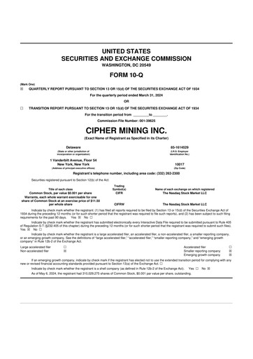 Miniature Cipher Mining 10-Q Rapport trimestriel 2024 