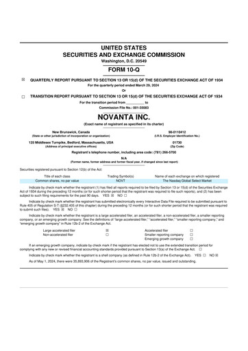 Miniature Novanta 10-Q Rapport trimestriel 2024 
