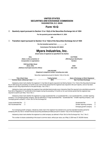 Thumbnail Myers Industries 10-Q Quarterly Report FY2024 