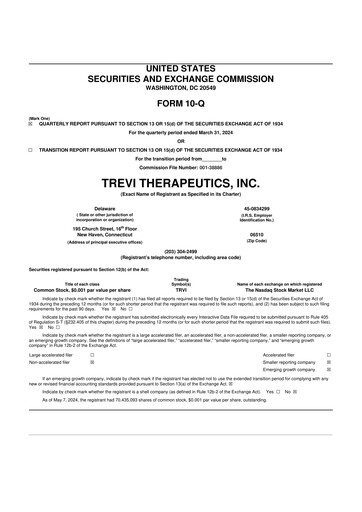 Thumbnail Trevi Therapeutics 10-Q Quarterly Report FY2024 