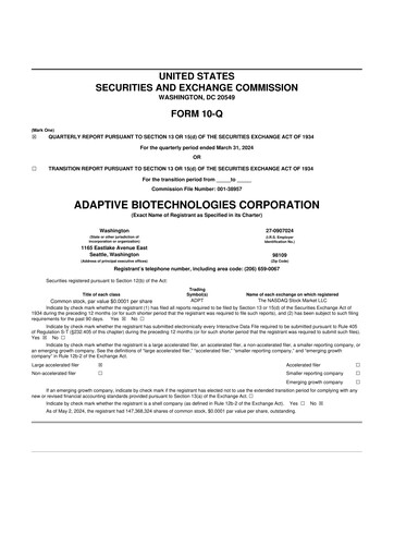 Miniature Adaptive Biotechnologies
 10-Q Rapport trimestriel 2024 