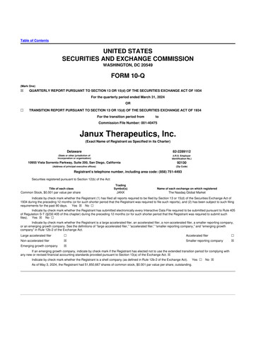 Miniature Janux Therapeutics 10-Q Rapport trimestriel 2024 