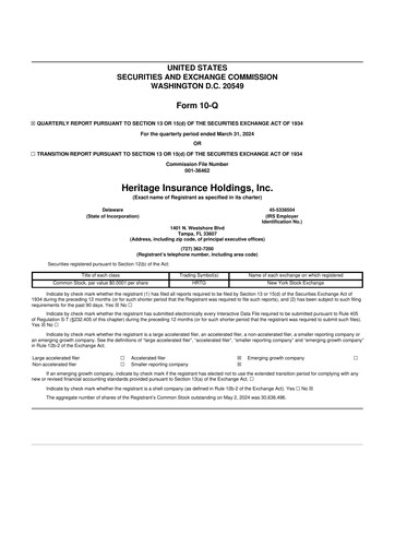 Miniature Heritage Insurance 10-Q Rapport trimestriel 2024 