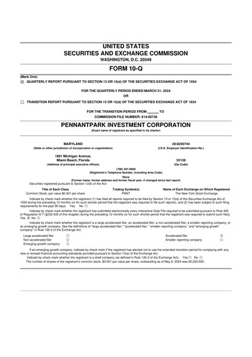 Vorschaubild PennantPark Investment 10-Q Quartalsbericht 2024 