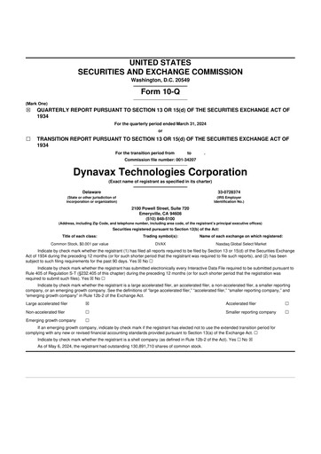 Thumbnail Dynavax Technologies
 10-Q Quarterly Report FY2024 