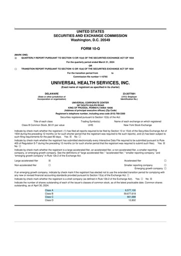 Thumbnail Universal Health Services
 10-Q Quarterly Report FY2024 