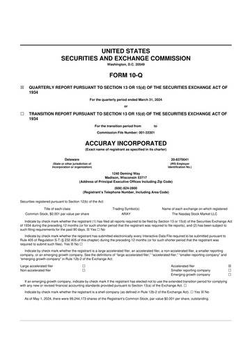 Miniature Accuray 10-Q Rapport trimestriel 2024 