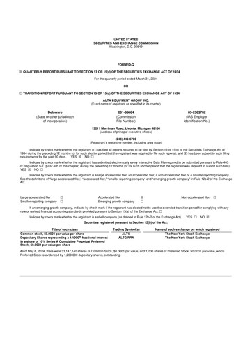 Thumbnail Alta Equipment Group 10-Q Quarterly Report FY2024 