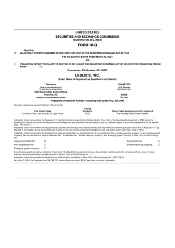 Thumbnail Leslie's 10-Q Quarterly Report FY2024 