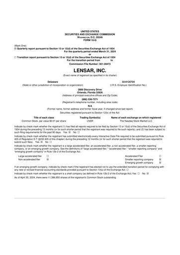Miniature LENSAR 10-Q Rapport trimestriel 2024 
