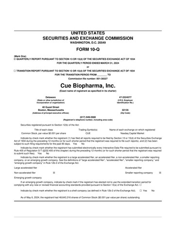 Miniature Cue Biopharma 10-Q Rapport trimestriel 2024 