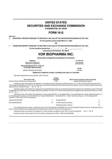 Thumbnail Vor Biopharma 10-Q Quarterly Report FY2024 