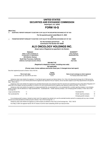 Thumbnail ALX Oncology 10-Q Quarterly Report FY 