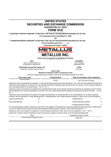Thumbnail Metallus 10-Q Quarterly Report FY2024 