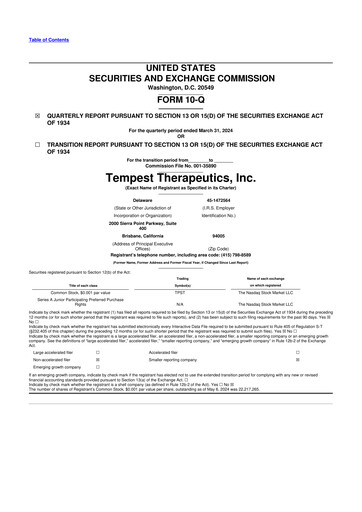 Thumbnail Tempest Therapeutics 10-Q Quarterly Report FY2024 