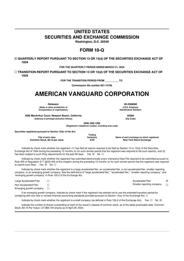 Miniature American Vanguard 10-Q Rapport trimestriel 2024 