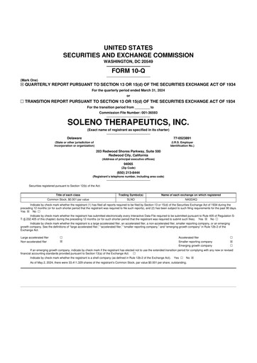 Miniature Soleno Therapeutics 10-Q Rapport trimestriel 2024 
