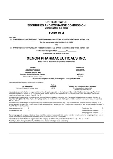 Thumbnail Xenon Pharmaceuticals 10-Q Quarterly Report FY2024 