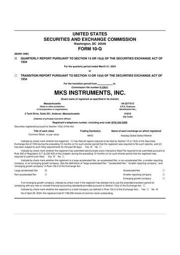 Thumbnail MKS Instruments 10-Q Quarterly Report FY2024 