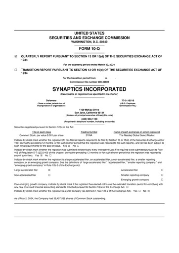 Thumbnail Synaptics 10-Q Quarterly Report FY2024 