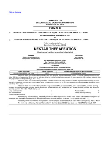 Thumbnail Nektar Therapeutics
 10-Q Quarterly Report FY2024 