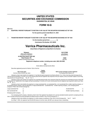 Thumbnail Verrica Pharmaceuticals 10-Q Quarterly Report FY2024 