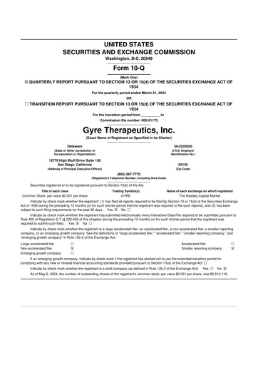 Thumbnail Gyre Therapeutics 10-Q Quarterly Report FY 