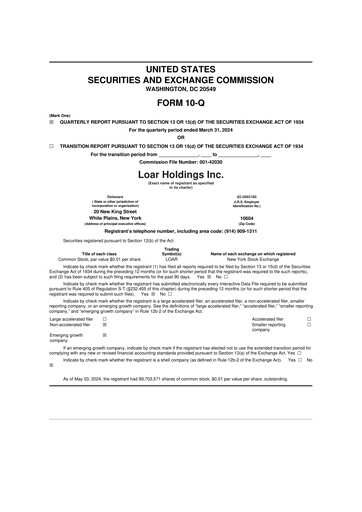 Vorschaubild Loar Holdings 10-Q Quartalsbericht 2024 