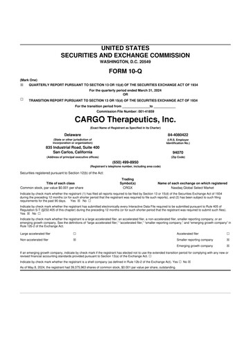 Vorschaubild CARGO Therapeutics 10-Q Quartalsbericht 2024 