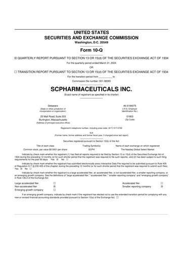 Thumbnail scPharmaceuticals 10-Q Quarterly Report FY2024 