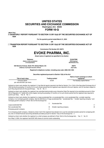 Thumbnail Evoke Pharma
 10-Q Quarterly Report FY2024 
